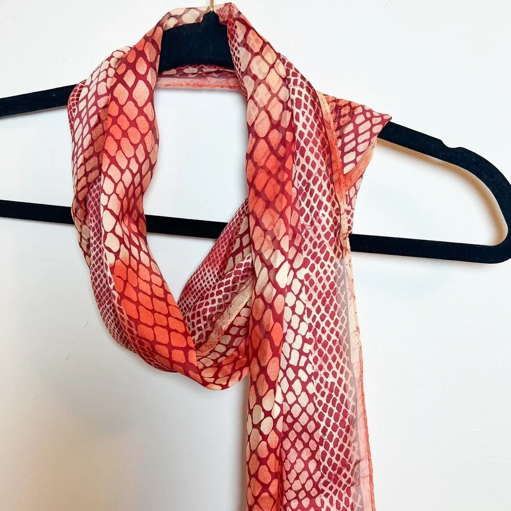 Red‎ Orange Snakeskin Print Scarf 100% Silk Lightweight Neck Scarf Women 52